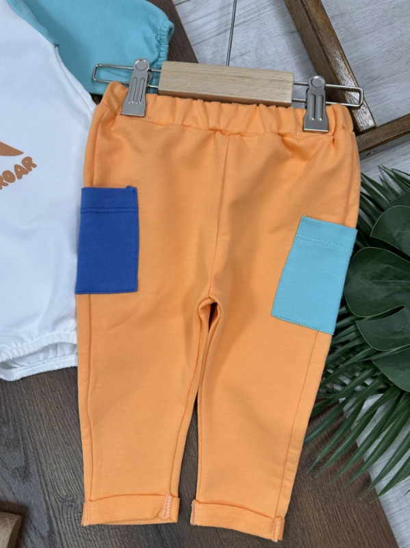 Renkli Kol Dinozor Figürlü Şapka Alttan Çıtçıtlı Mevsimlik Erkek Bebek Takım