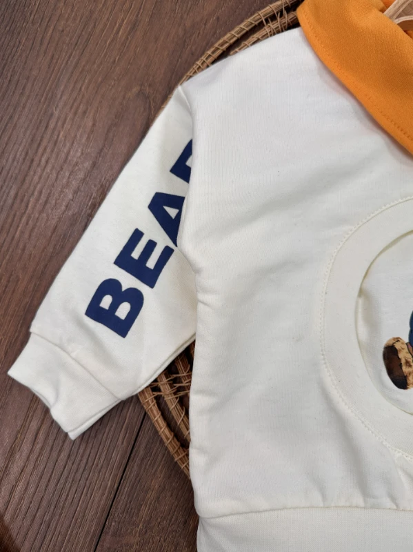 Polo Yaka Ayıcık Baskılı Likralı Kot Pantolon Erkek Bebek Takım