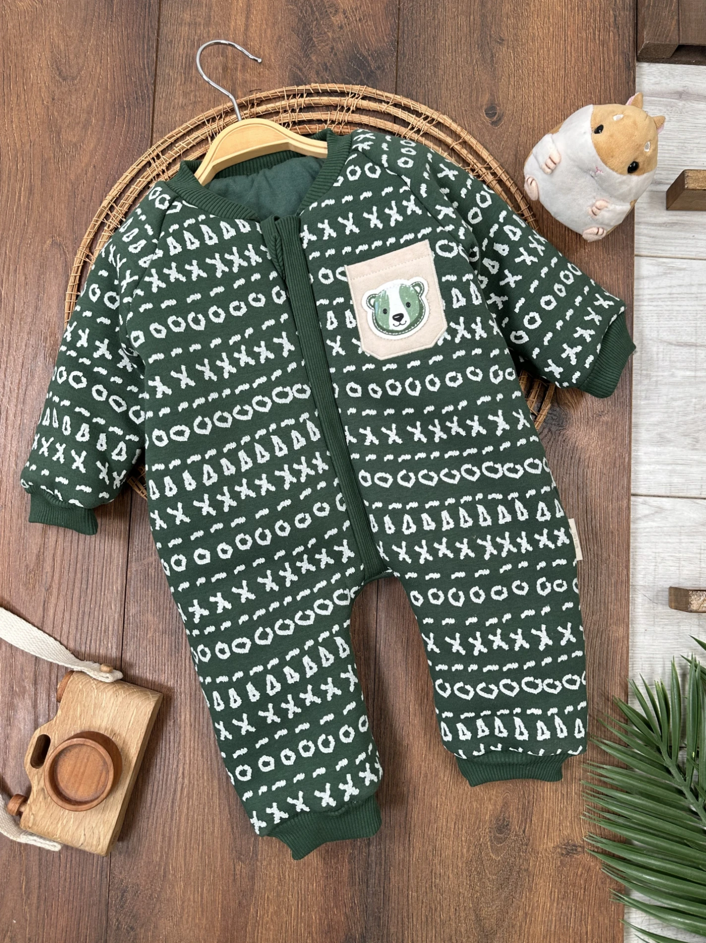 2,5 Togg  Elyaflı %100 Pamuk İçi Astarlı Fermuarlı Kışlık Erkek Bebek Tulum - YEŞİL