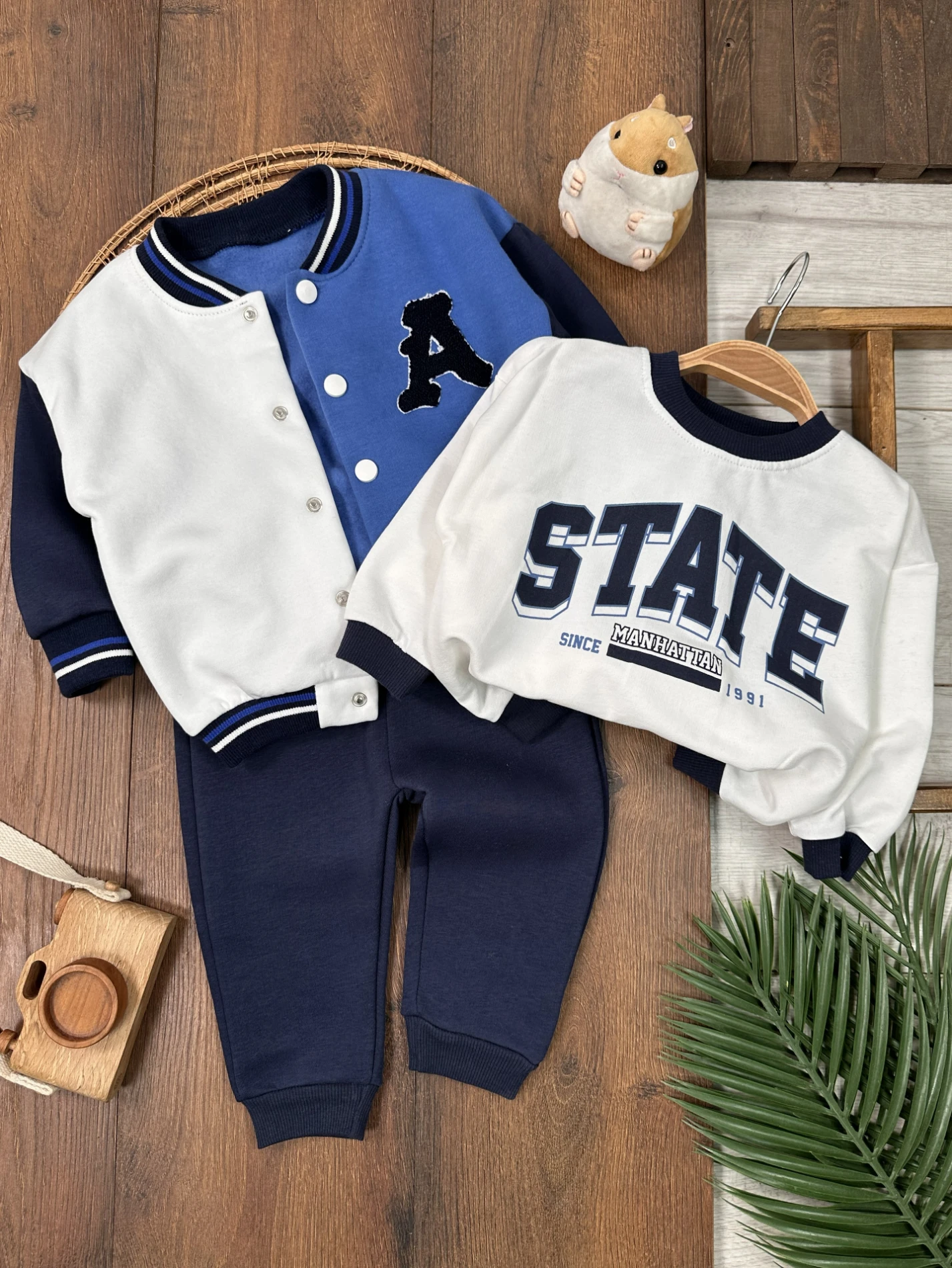 Kolej 3 İplik İçi Şardonlu Kışlık 3lü Erkek Bebek Takım