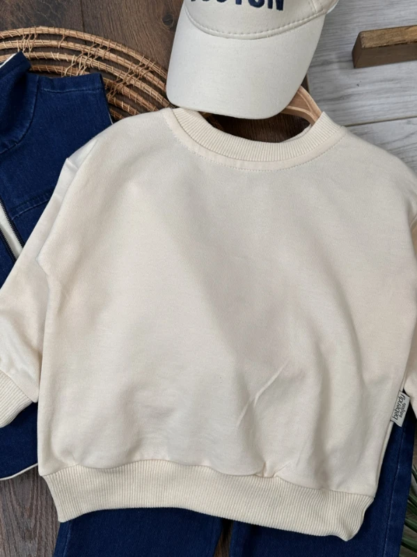 Boston Yelekli Şapkalı Oversize Sweatshirt Likralı Kot Erkek Bebek Takım