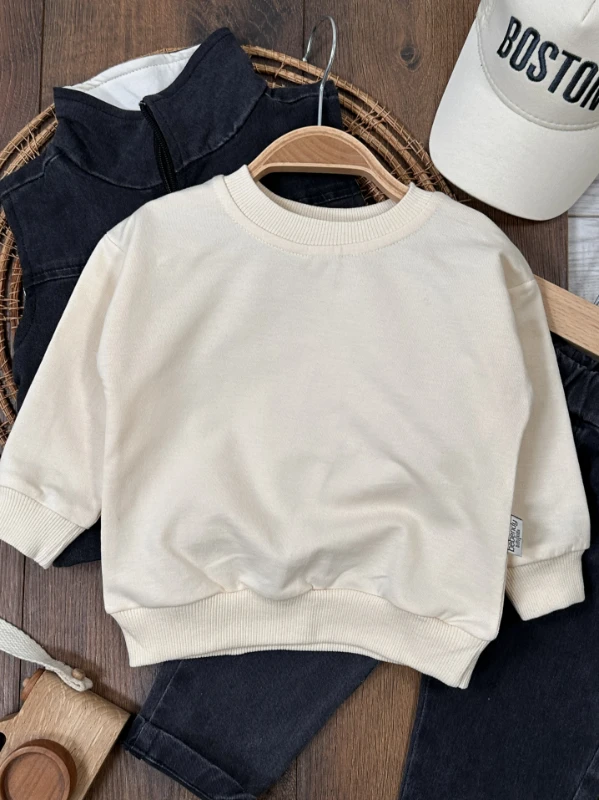 Boston Yelekli Şapkalı Oversize Sweatshirt Likralı Kot Erkek Bebek Takım