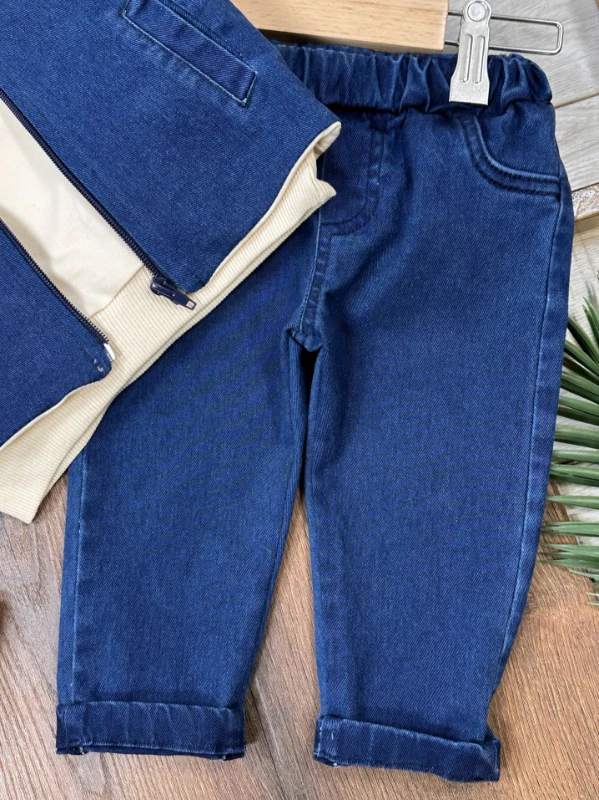 Boston Yelekli Şapkalı Oversize Sweatshirt Likralı Kot Erkek Bebek Takım