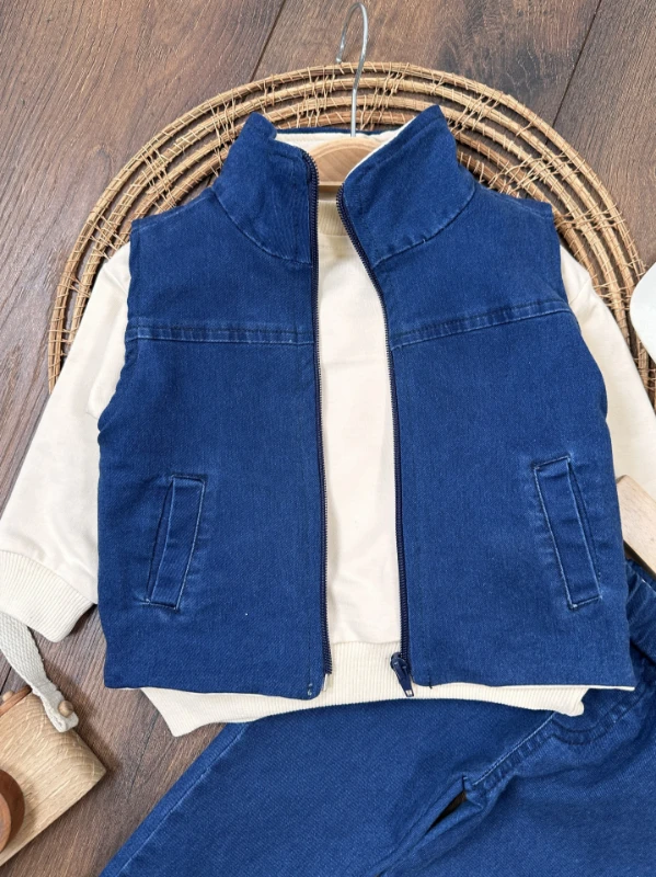 Boston Yelekli Şapkalı Oversize Sweatshirt Likralı Kot Erkek Bebek Takım