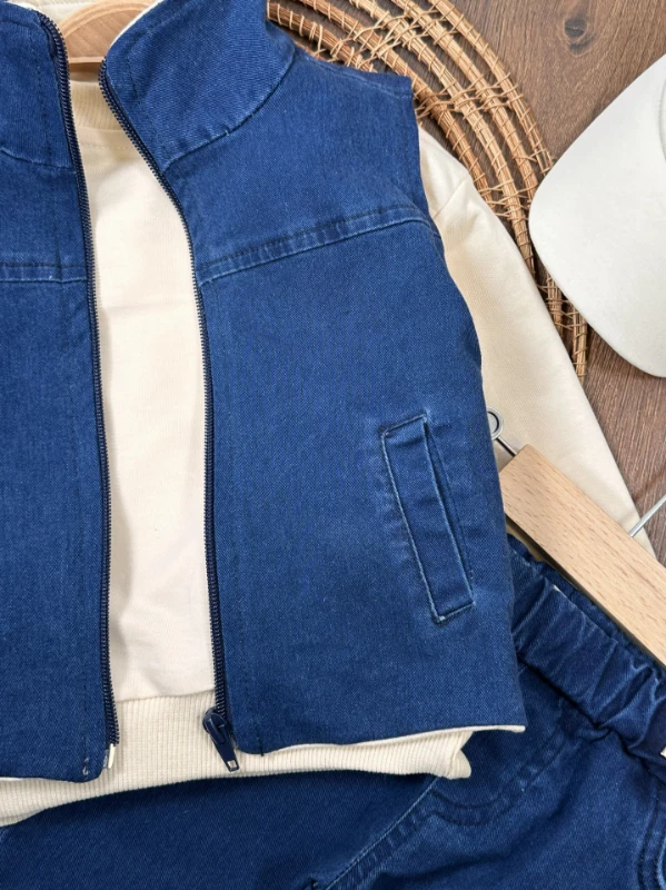 Boston Yelekli Şapkalı Oversize Sweatshirt Likralı Kot Erkek Bebek Takım