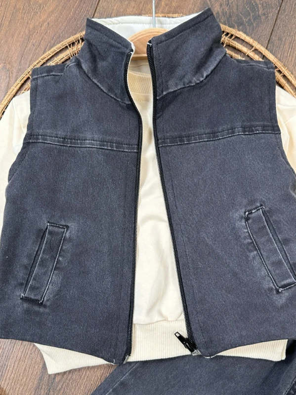 Boston Yelekli Şapkalı Oversize Sweatshirt Likralı Kot Erkek Bebek Takım