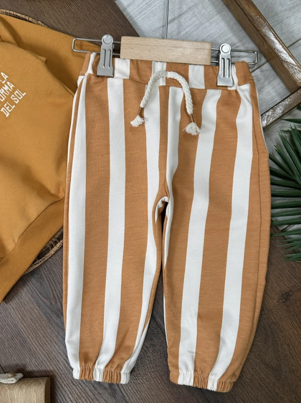 Çizgili Nakışlı Omuzdan Çıtçıtlı 2li Erkek Bebek/Çocuk Takım