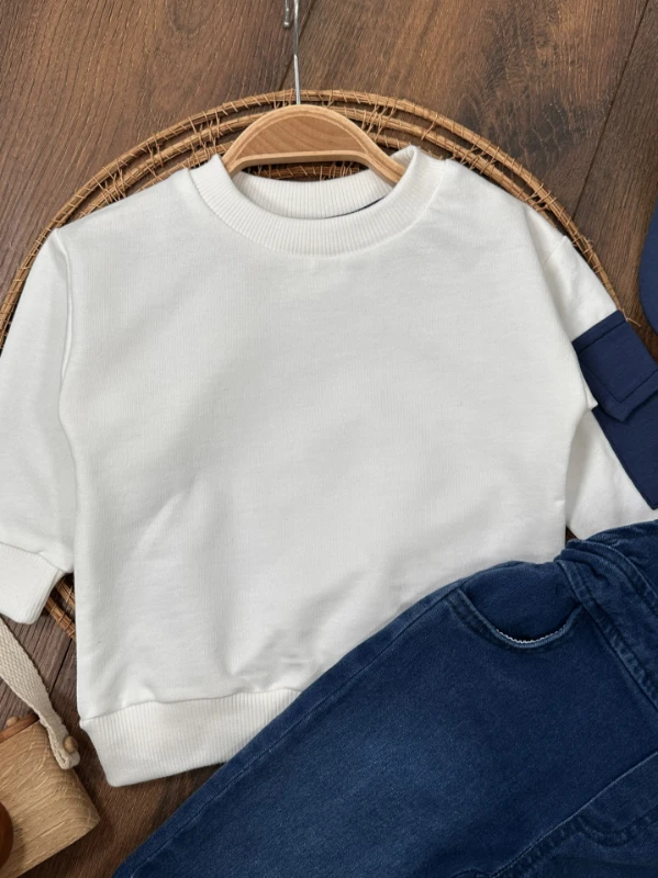 Salopet Şapkalı Cep Detaylı Likralı Kot Salopet Erkek Bebek Takım