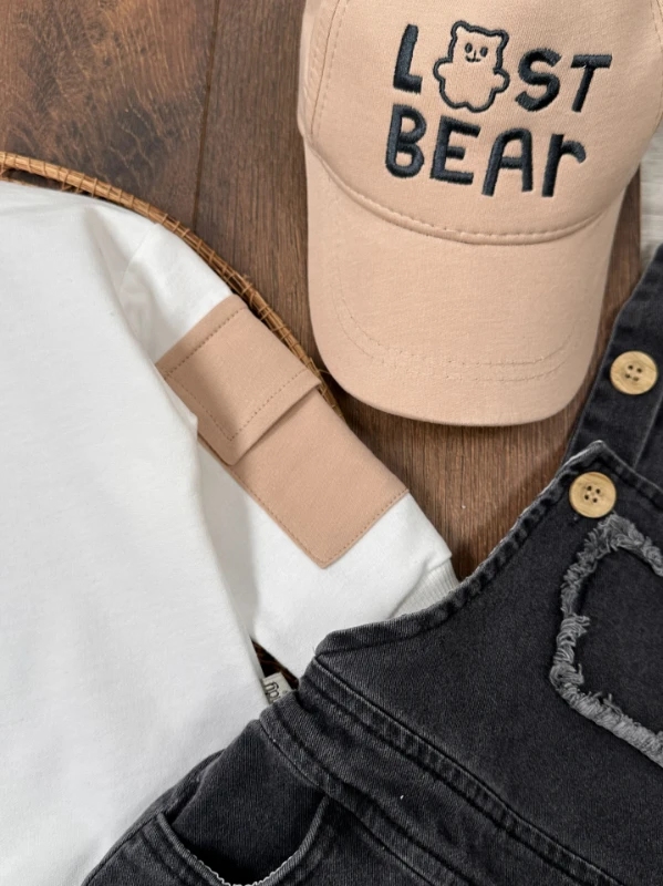 Salopet Şapkalı Cep Detaylı Likralı Kot Salopet Erkek Bebek Takım