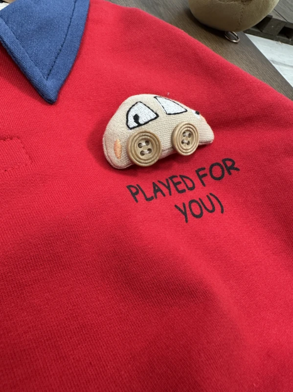 Polo Yaka Araba Oyuncaklı Oversize Geniş Kalıp 2li Erkek Bebek/Çocuk Takım