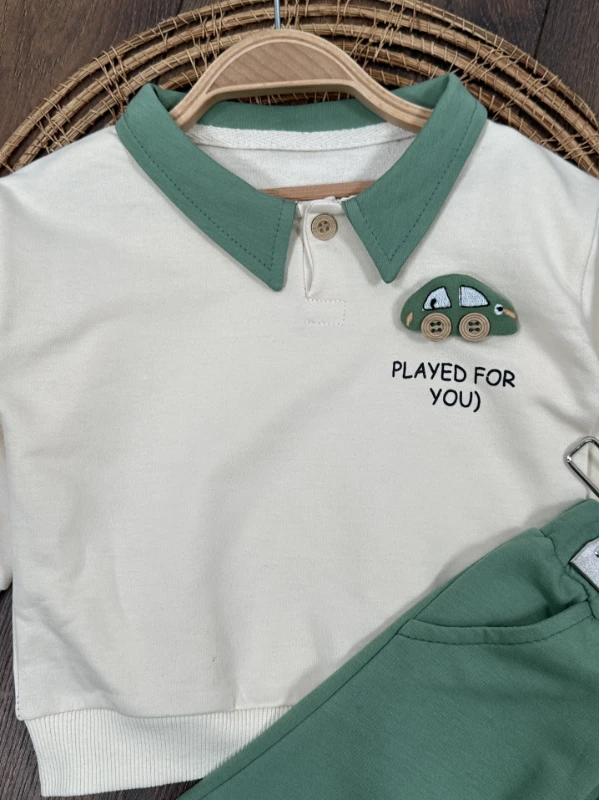 Polo Yaka Araba Oyuncaklı Oversize Geniş Kalıp 2li Erkek Bebek/Çocuk Takım