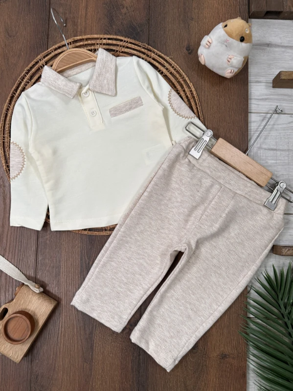 Polo Yaka Yama Detaylı 2li Erkek Bebek Takım