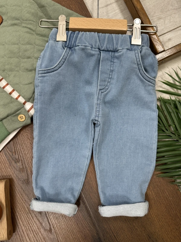 Kapitone Mont Şeritli Badi Likralı Kot Pantolon 3lü Erkek Bebek/Çocuk Takım