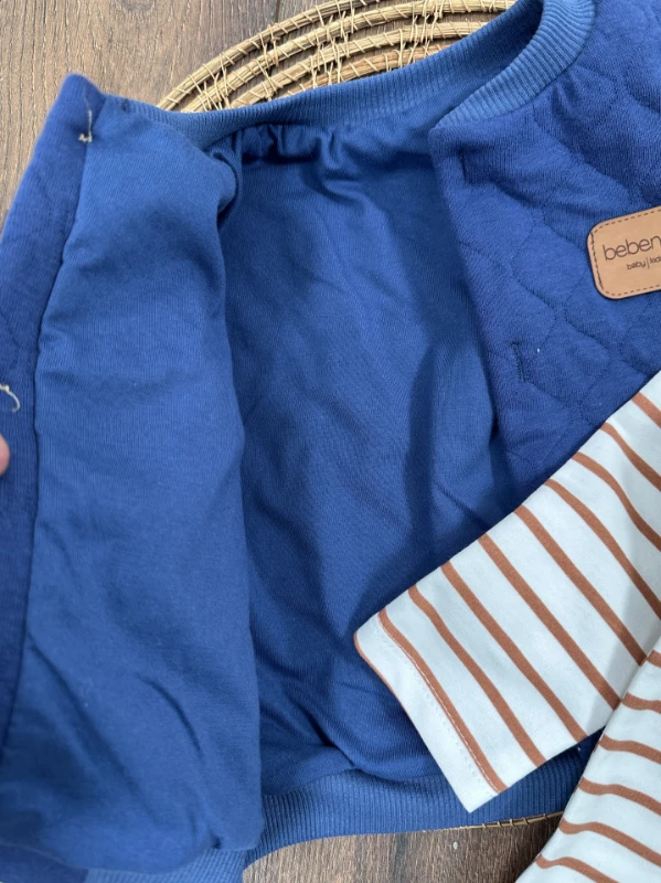 Kapitone Mont Şeritli Badi Likralı Kot Pantolon 3lü Erkek Bebek/Çocuk Takım