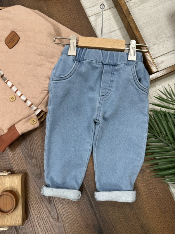 Kapitone Mont Şeritli Badi Likralı Kot Pantolon 3lü Erkek Bebek/Çocuk Takım