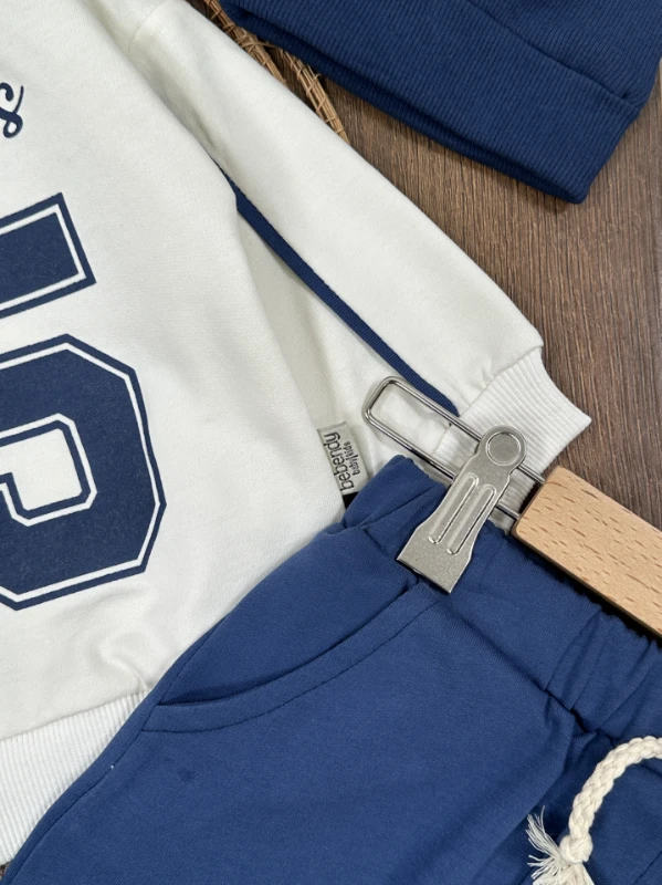 95 Baskılı Nakışlı Bereli Geniş Kalıp 3lü Erkek Bebek/Çocuk Takım