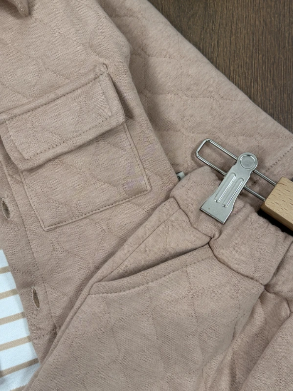 Kapitone Safari Model Şeritli Badi 3lü Erkek Bebek/Çocuk Takım