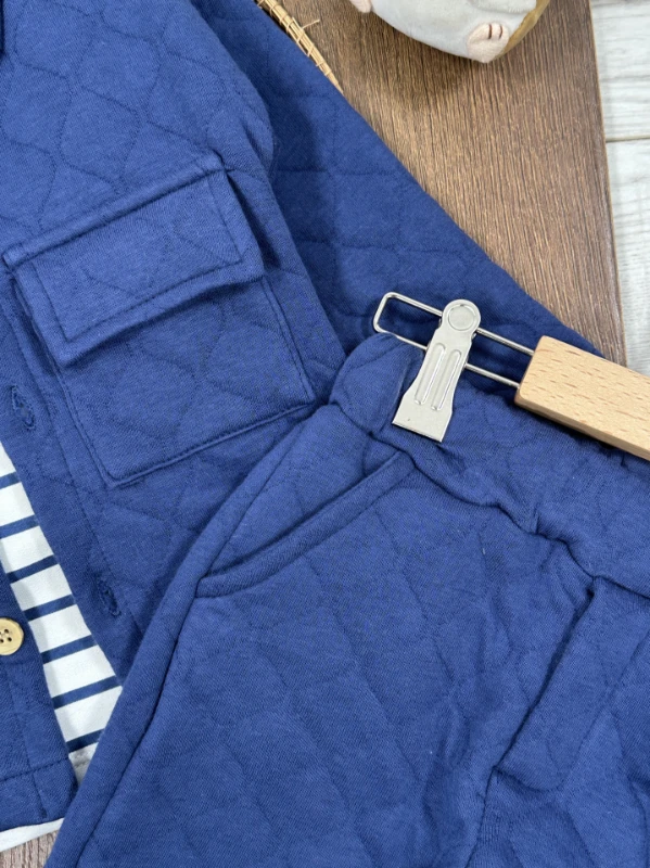 Kapitone Safari Model Şeritli Badi 3lü Erkek Bebek/Çocuk Takım