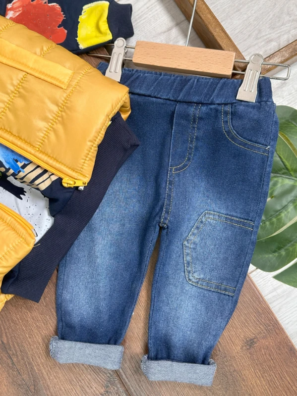 Şişme Yelek Kapüşonlu Etnik Desen Sweatshirt Likralı Pantolon 3lü Erkek Bebek Takım
