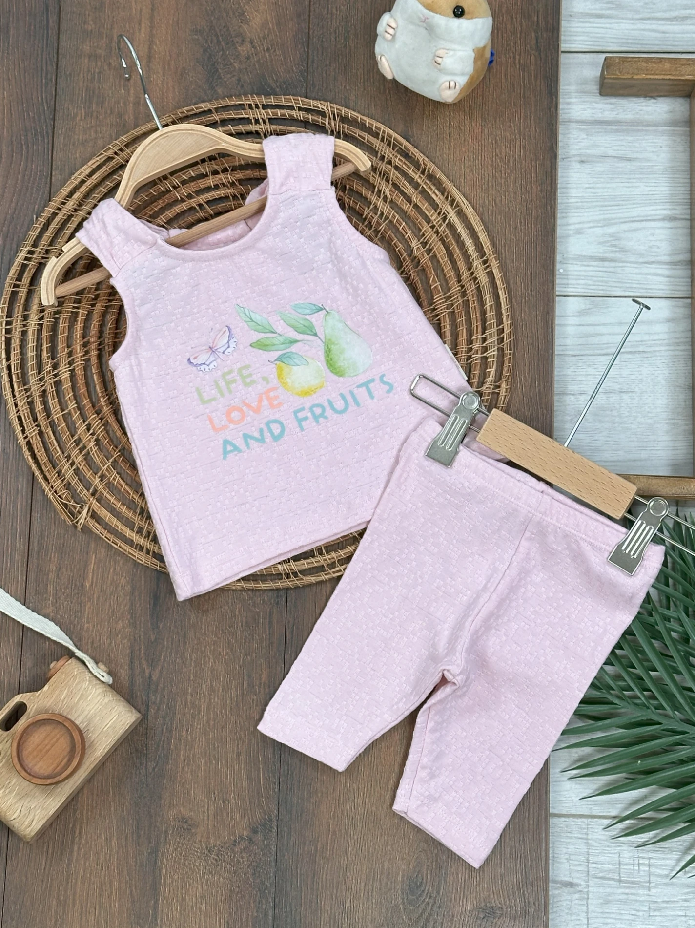 Meyve Desenli Esnek Yazlık Kız BebekTakım - PEMBE