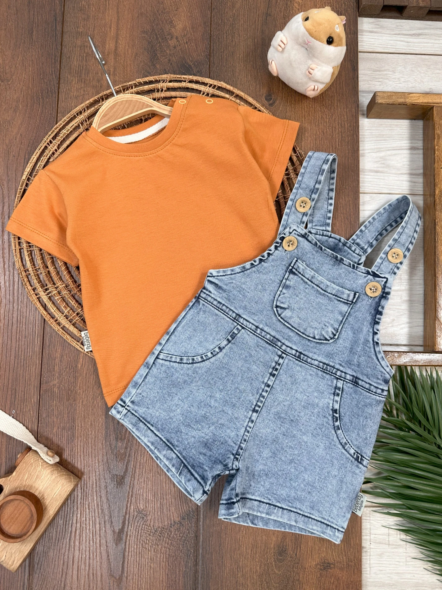 Kot Salopet Likralı Omuzdan Çıtçıtlı Badi Kanguru Cep Yazlık Erkek Bebek Takım - TARÇIN