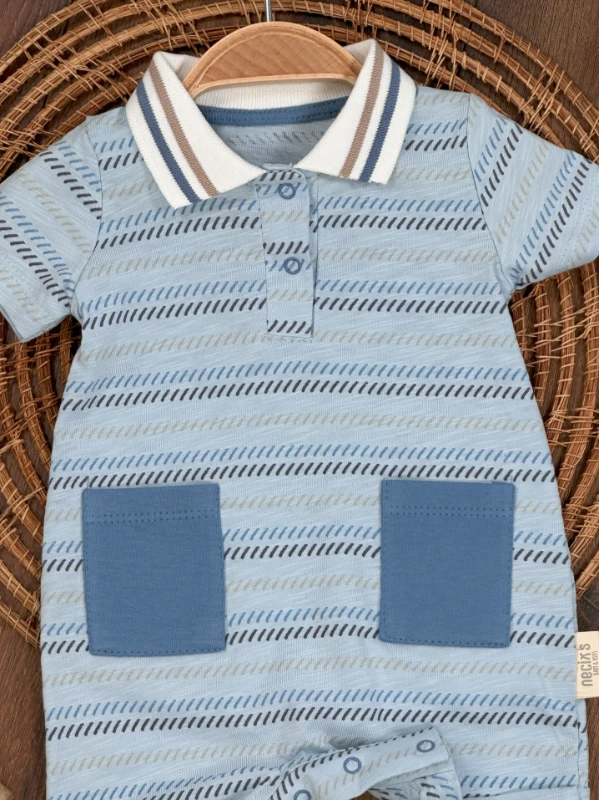Polo Yaka Etnik Desen Alttan Çıtçıtlı Yazlık Erkek Bebek Tulum