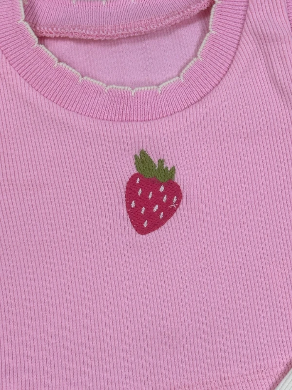 Meyveler Nakışlı Esnek Kaşkorse Yazlık Kız Bebek Takım
