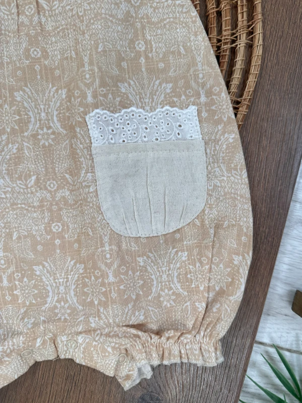 Etnik Desen Omuzdan Fırfırlı Alttan Çıtçıtlı Yazlık Kız Bebek Tulum