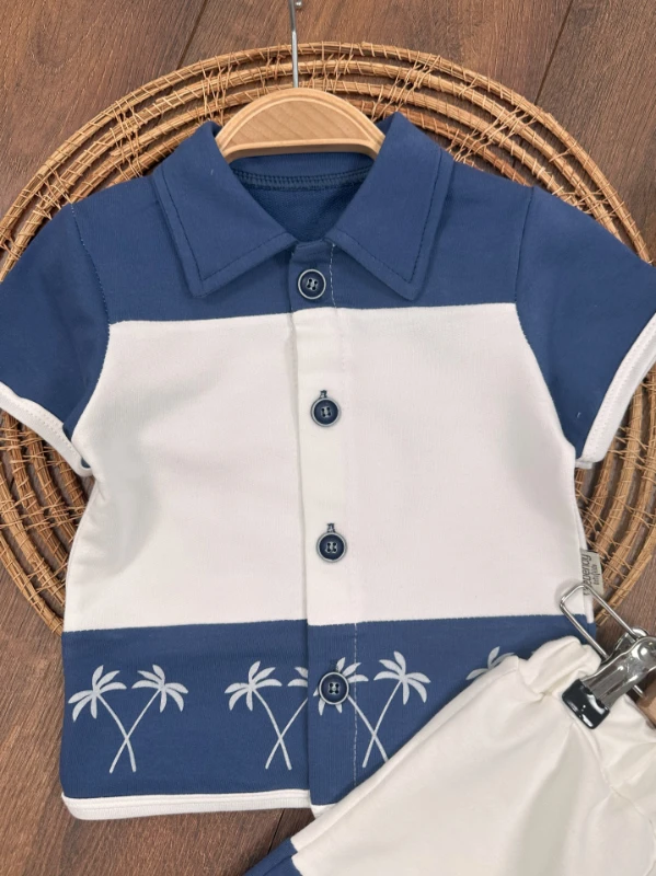Hawaii Polo Yaka Önden Düğmeli Arma Detaylı Yazlık Erkek Bebek Takım