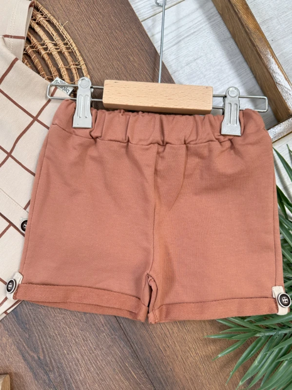 Ekose Desen Önden Düğmeli Yazlık Erkek Bebek Takım