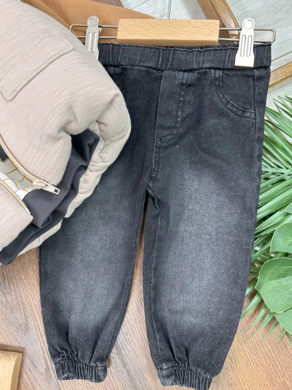 Şişme Yelek Kapüşonlu Fermuarlı Ekose Sweatshirt Likralı Kot Pantolon 3lü Erkek Bebek Takım