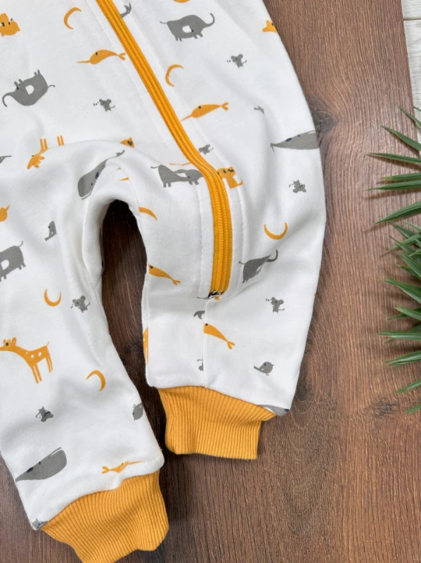 %100 Pamuk Safari Baskılı İçi Astarlı Unisex Bebek Uyku Tulumu