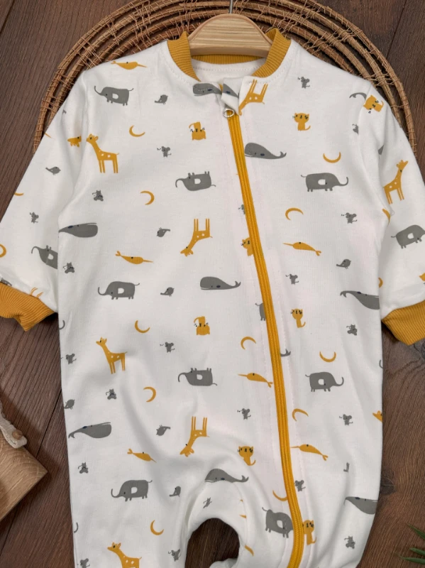 %100 Pamuk Safari Baskılı İçi Astarlı Unisex Bebek Uyku Tulumu