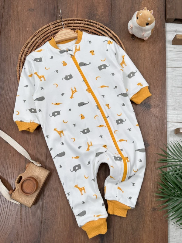 %100 Pamuk Safari Baskılı İçi Astarlı Unisex Bebek Uyku Tulumu