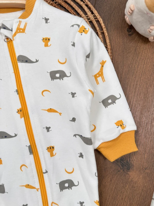 %100 Pamuk Safari Baskılı İçi Astarlı Unisex Bebek Uyku Tulumu