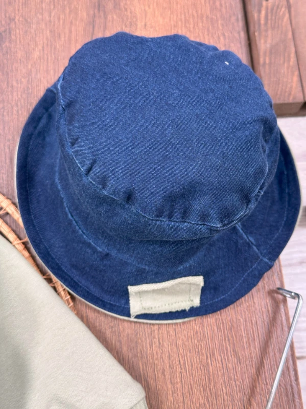 Likralı Kot Pantolon Çift Taraflı Şapka NakışlıSweatshirt 3lü Erkek Bebek/Çocuk Takım