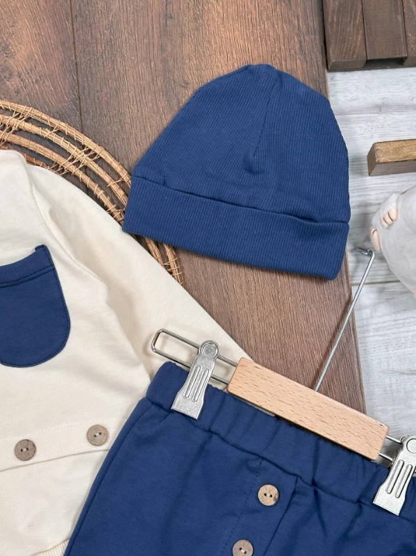 Düğme Detaylı Bereli Cepli Mevsimlik Erkek Bebek Takım