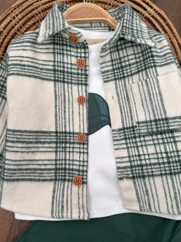 Oduncu Gömlek Şapkalı Oversize Hiphop Pantolon Badili 4lü Erkek Çocuk ve Bebek Takım