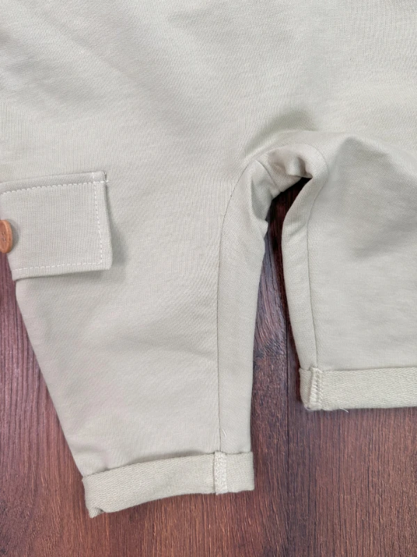 Safari Şapkalı Nakışlı Şeritli Sweatshirt Salopet Erkek Bebek Takım