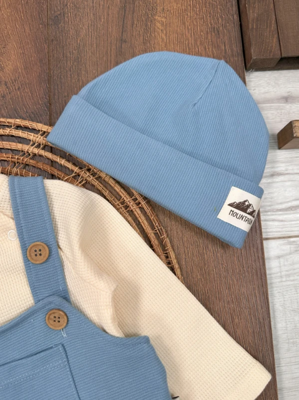 Salopet Bereli Waffle Badili %100 Pamuk Erkek Bebek Tulum/Takım