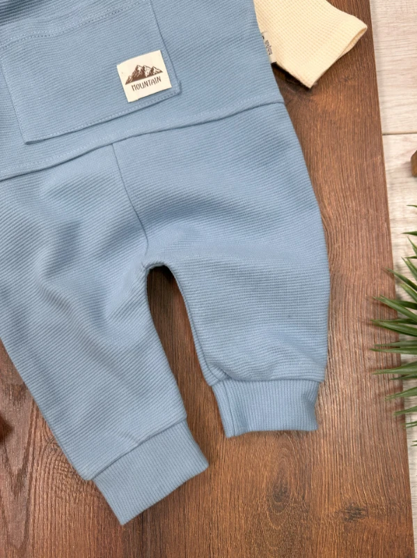 Salopet Bereli Waffle Badili %100 Pamuk Erkek Bebek Tulum/Takım