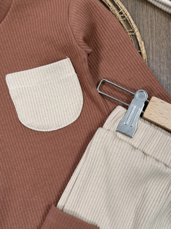 Kaşkorse Esnek Bereli Cep Detaylı 3lü Erkek Bebek Takım