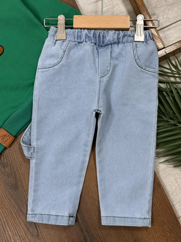 Nakışlı Arma Detaylı Likralı Kot Pantolon Erkek Bebek/Çocuk Takım