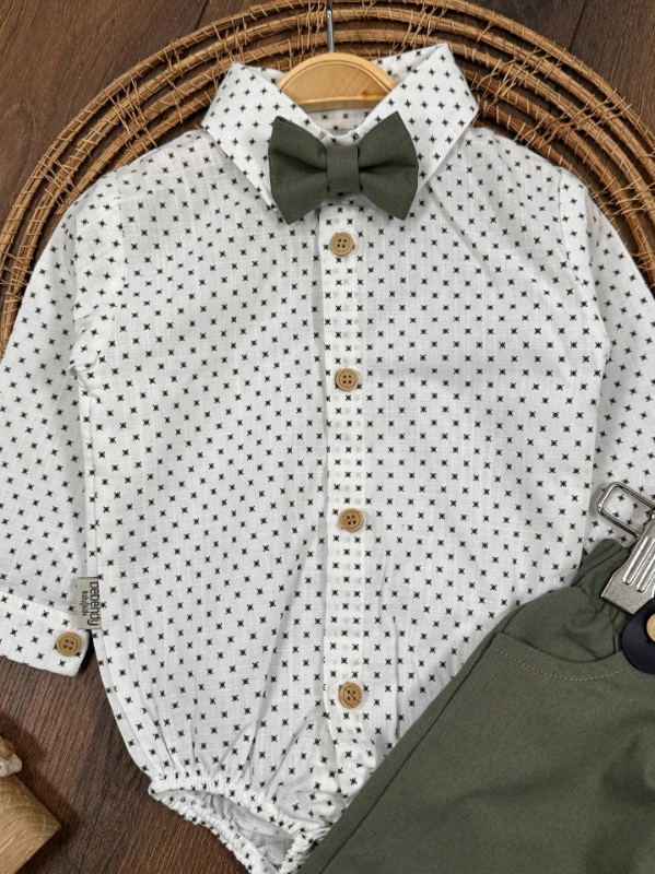 Askı Kemerli Papyonlu Alttan Çıtçıtlı Erkek Bebek Takım