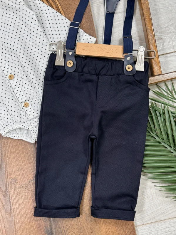 Askı Kemerli Papyonlu Alttan Çıtçıtlı Erkek Bebek Takım