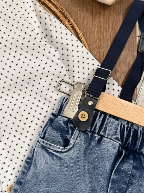 Askı Kemerli Papyonlu Likralı Kot Pantolon Erkek Bebek/Çocuk Takım