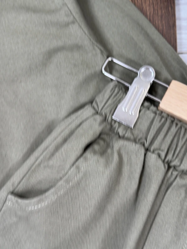 Bohemian Gabardin Şapkalı Geniş Kesim Pantolon Düğmeli Likralı Oversize Mevsimlik 3lü Erkek Bebek/Çocuk Takım - HAKİ YEŞİL