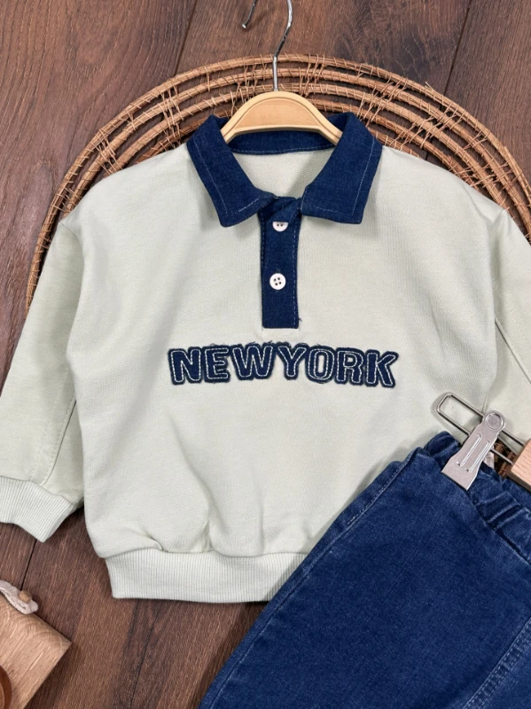 Newyork Polo Yaka Likralı Kot Pantolon Erkek Bebek Takım - HARDAL