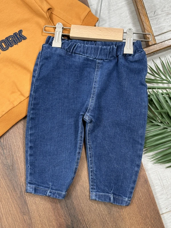 Newyork Polo Yaka Likralı Kot Pantolon Erkek Bebek Takım - HARDAL