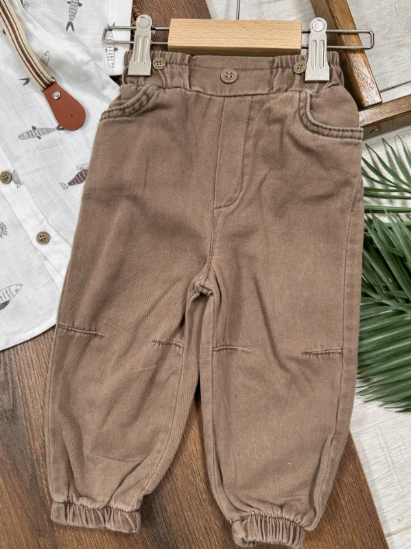 Askı Kemerli Papyonlu Balık Baskılı Keten Yazlık 4lü Erkek Bebek Takım - YEŞİL